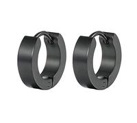 Orecchini Acciaio Uomo, Uomini Donne Acciaio inossidabile Cerchi Cerchio Piatto da 12 mm Nero