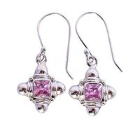 Orecchini al quarzo rosa da 5 mm con pietre sfaccettate quadrate in argento Sterling 925, gioielli femminili con gemme rosa, regalo fatto a mano per le donne chic leggero stile quotidiano