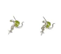Orecchini alla moda a quattro punte a forma di stella verde a tema serpente in lega di alta qualità sofisticati per abiti casual o da festa, robusti orecchini mistici con fascino