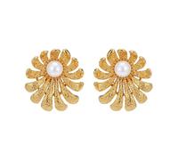 Orecchini alla moda da donna, orecchini a perno in oro per le donne con fiore di perle per la festa della mamma lesbica gioielli semplici, 23x21MM, base placcata oro rosa, Perla