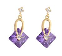 Orecchini alla moda da donna, orecchini pendenti in oro a goccia con rombo di zirconia cubica per laurea lesbica, gioielli semplici, Purple, base placcata oro rosa, Zirconia cubica