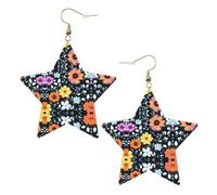 Orecchini alla moda in pelle a forma di stella, perfetti per decorazioni per feste o regali. Bellissimi fiori colorati bianchi, One Size, Cloruro di polivinile rame argento, Nessuna pietra preziosa