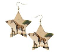 Orecchini alla moda in pelle a forma di stella, perfetti per decorazioni per feste o regali. Giraffa bianca madre e bambino, One Size, Cloruro di polivinile rame argento, Nessuna pietra preziosa