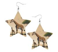 Orecchini alla moda in pelle a forma di stella, perfetti per decorazioni per feste o regali. Giraffa bianca madre e bambino, One Size, Cloruro di polivinile rame argento, Nessuna pietra preziosa