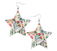 Orecchini alla moda in pelle a forma di stella, perfetti per decorazioni per feste o regali. Graziosi orecchini a forma di tigre bianca, One Size, Cloruro di polivinile rame argento, Nessuna pietra