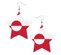 Orecchini alla moda in pelle a stella, perfetti per decorazioni o regali di festa. Bandiera della Groenlandia bianca, One Size, PVC Rame Argento, Nessuna pietra preziosa