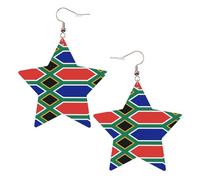 Orecchini alla moda in pelle a stella, perfetti per decorazioni per feste o regali. Bandiera del Sud Africa bianca, One Size, Cloruro di polivinile rame argento, Nessuna pietra preziosa