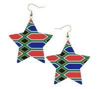 Orecchini alla moda in pelle a stella, perfetti per decorazioni per feste o regali. Bandiera del Sud Africa bianca, One Size, PVC Rame Argento, Nessuna pietra preziosa