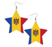 Orecchini alla moda in pelle a stella, perfetti per decorazioni per feste o regali. Bandiera della Moldavia bianca, One Size, Cloruro di polivinile rame argento, Nessuna pietra preziosa