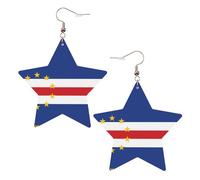 Orecchini alla moda in pelle a stella, perfetti per decorazioni per feste o regali. Bandiera di Capo Verde Bianco, One Size, Cloruro di polivinile rame argento, Nessuna pietra preziosa