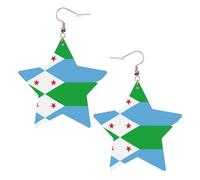 Orecchini alla moda in pelle a stella, perfetti per decorazioni per feste o regali. Bandiera di Gibuti bianca, One Size, Cloruro di polivinile rame argento, Nessuna pietra preziosa