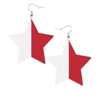 Orecchini alla moda in pelle a stella, perfetti per decorazioni per feste o regali. Bandiera di Malta bianca, One Size, Cloruro di polivinile rame argento, Nessuna pietra preziosa