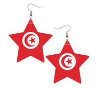 Orecchini alla moda in pelle a stella, perfetti per decorazioni per feste o regali. Bandiera tunisina bianca, One Size, Cloruro di polivinile rame argento, Nessuna pietra preziosa