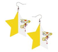 Orecchini alla moda in pelle a stella, perfetti per decorazioni per feste o regali. Bandiera Vaticana bianca, One Size, Cloruro di polivinile rame argento, Nessuna pietra preziosa