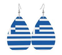 Orecchini alla moda in pelle placcata argento PVC, adatti per feste o uso personaleBandiera greca, taglia unica, pelle rame argento, senza pietre preziose