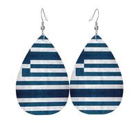 Orecchini alla moda in pelle placcata in PVC argentato, adatti per feste o per uso personale con bandiera greca, taglia unica, in pelle color rame argento, senza pietre preziose