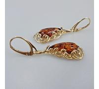 Orecchini ambra placcati oro 925 grande pietra preziosa lacrima orecchino...