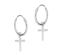 Orecchini Anello Croce Leva Crocifisso Cerchi 12mm Argento Sterling 925 Corpo...