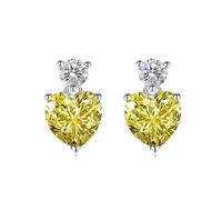 Orecchini Appesi Piccoli Orecchini Appesi Pietra Giallo Bella Stile Tre Artiglio Cuore Doppio Zircone per Donne Giubileo Gioielli, Rame, Zirconia cubica