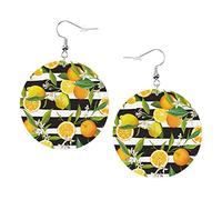 Orecchini arancio tropicale e limone Orecchini in pelle a forma rotonda di limone Orecchini pendenti leggeri da donna e ragazza, perfetti da indossare tutti i giorni