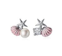 orecchini, Argento 925 asimmetrico stella marina conchiglia perla piccolo zircone singolo squisito for le donne