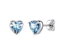 Orecchini Argento 925 Con Pietre Portafortuna Marzo Acquamarina, Orecchini Donna Orecchini a Lobo con Cuore Pietra Nascita, Orecchini a Bottone Stud Orecchini Lobo Confezione Regalo da ChicSilver