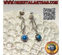 Orecchini Argento 925‰ da lobo con fiorellino con turchese centrale pendente a c
