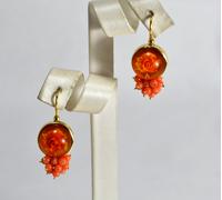 ORECCHINI ARGENTO 925 DORATO AMBRA 14 mm CIUFFO CORALLO ROSA 3,5 mm AGHT 0980