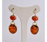 ORECCHINI ARGENTO 925 DORATO AMBRA INCISA E CORALLO ROSSO AGHT 0887