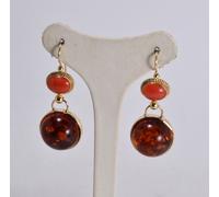 ORECCHINI ARGENTO 925 DORATO AMBRA TONDA 18 mm E CORALLO ROSSO AGHT 0891