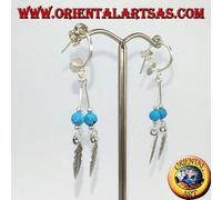 Orecchini argento 925 semicerchio con 2 piume e turchesi pendenti stile Nativi