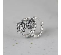 Orecchini Argento 925,Vintage Argento Distressed Crown Round Bead Queen Charm Orecchini A Cerniera Ipoallergenici Cerchio Fine Anello Senza Fine Gioielli per Donna Uomo Ragazze Sposano Festa della M