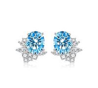 Orecchini Argento Bambina, Orecchini a lobo in Rame Pigna Ovale Cubic Zirconia Blu da Donna