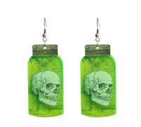 Orecchini Argento Donna Creepy Halloween Earings Alien UFO Witch Cauldron Glow In The Dark Gocce per le orecchie in acrilico (1 paio) (Green, One Size)