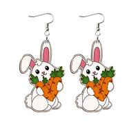 Orecchini Argento Donna Orecchini a forma di carota con coniglietto acrilici Happy Spring Gnome (A, One Size)