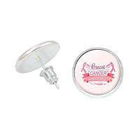 Orecchini Argento Orecchini a bottone con nastro rosa per la consapevolezza del cancro al seno e accessori eleganti per le donne (E, 6x4x1cm)