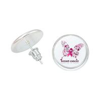 Orecchini Argento Orecchini a bottone con nastro rosa per la consapevolezza del cancro al seno e accessori eleganti per le donne (G, 6x4x1cm)