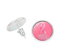 Orecchini Argento Orecchini a bottone con nastro rosa per la consapevolezza del cancro al seno e accessori eleganti per le donne (F, 6x4x1cm)