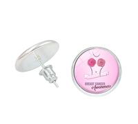 Orecchini Argento Orecchini a bottone con nastro rosa per la consapevolezza del cancro al seno e accessori eleganti per le donne (H, 6x4x1cm)