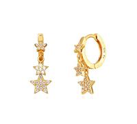 Orecchini Argento Zirconi, Orecchini Pendenti Cerchio con stelle pendenti Cubic Zirconia da donna, Oro