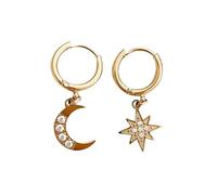 Orecchini Asimmetrici Celesti Oro Stella Luna Huggie Dangle Drop Donna | Orecchini Leggeri Spaiati Stella Incanto Drop Hoop Gioielli con Zircone Brillante Accenti per Uso Quotidiano