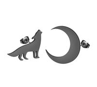Orecchini asimmetrici con lupo e luna, in acciaio inox, con lupo e luna crescente, per donne e uomini, gioielli minimalisti, idea regalo, Acciaio inossidabile