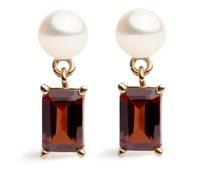 Orecchini Austen con Perle Coltivate d'Acqua Dolce bianche tipo bottone di 4.5-5mm e Granato | Secret & You | Argento Sterling 925 placcato in Oro 18K