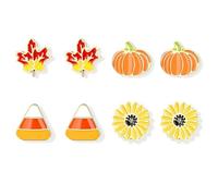 Orecchini Autunno, 4 Paia di Orecchini a Bottone Autunnali, Orecchini a Forma di Zucca, Foglia d'Acero, Mais Caramellato e Girasole, Regali di Gioielli per le Feste per Ragazze