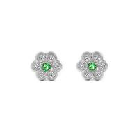 Orecchini Bebe-Bambina Oro Bianco 18 carati (18K) Fiore Zirconia e Smeraldo Sintetico Brillantezza - Certificato Garanzia - Mondepetit - 3055