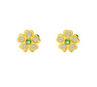 Orecchini Bebe-Bambina Oro Giallo 18 Kilates (18K) Fiore Zirconia e Smeraldo Sintetico Brillantezza - Certificato Garanzia - Mondepetit - 3059