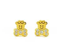 Orecchini Bebe-Bambina Oro Giallo 18 Kt (18K) Orso Zirconia Opaco e Lucido - Certificato Garanzia - Mondepetit - 3056