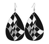 Orecchini Black White Formula Checkered Flags Pattern Orecchini In Pelle Divertenti Moda Accessori Per Tutti I Giorni Donne Feste