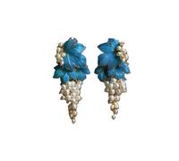 Orecchini blu e bianchi con perla d'uva in stile cinese retrò Orecchini smaltati a goccia da donna nuovi gioielli in stile cinese per le orecchie