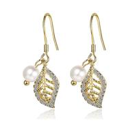 Orecchini Bohemian Elegance Gold Leaf con Perle e Zirconi per le Donne, Orecchini a Gancio con Design Scavato, Fresh Natural Literary Style, Daily Versatile Accessori